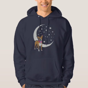 nieuwsgierige hond onder de magische maan en sterr hoodie
