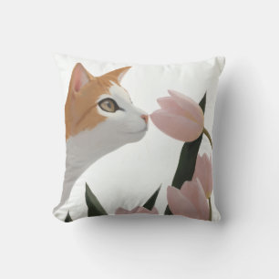Nieuwsgierige Kat Lente Bloemen Kussen