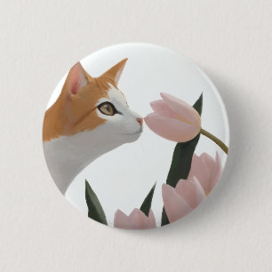 Nieuwsgierige Kat Lente Bloemen Ronde Button 5,7 Cm