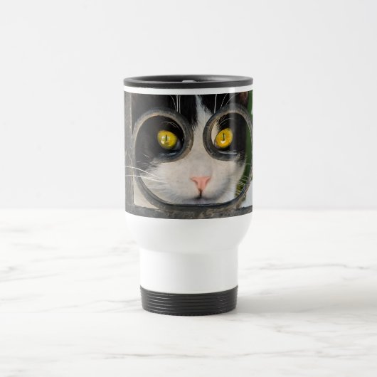 Nieuwsgierige kat met bril Lijst Funny Thermo Cup Reisbeker (Center)