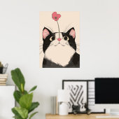 Nieuwsgierige kat met een bloem poster (Thuiskantoor)