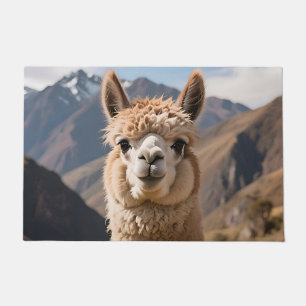 Nieuwsgierige Lama Berg Portret Deurmat