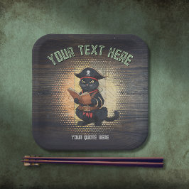 Nieuwsgierige piraat kat ontcijfert oude mysteries papieren bordje