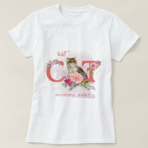 Nieuwsgierige poes en bloemen t-shirt