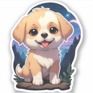 Nieuwsgierige Pup op een Steen Sticker