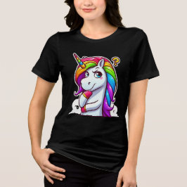 Nieuwsgierige Regenboog Eenhoorn Denkend Tri-Blend Shirt