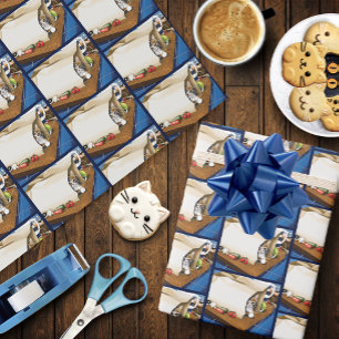 Nieuwsgierige tabbykat boodschappentas blauw leuk cadeaupapier