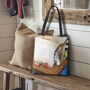 Nieuwsgierige tabbykat Boodschappentas Blauw Mooie Draagtas