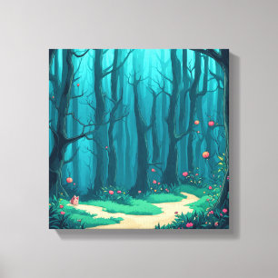 Nieuwsgierige vos in het bos pad canvas afdruk