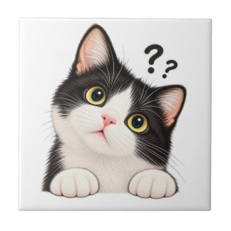 Nieuwsgierige zwart-witte tuxedo kat kussen tegeltje