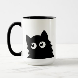 Nieuwsgierige Zwarte Kat Mooie Minimalistische Kat Mok