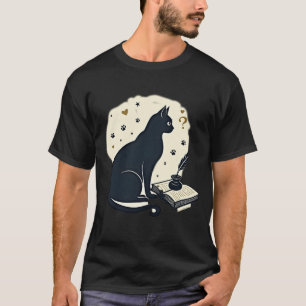 Nieuwsgierige Zwarte Kat Open Boek T-shirt