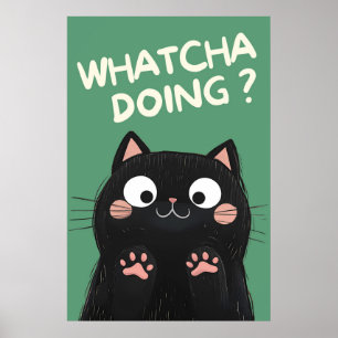 Nieuwsgierige Zwarte Kat Poster