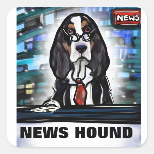 NIEUWSHOND VIERKANTE STICKER (Voorkant)