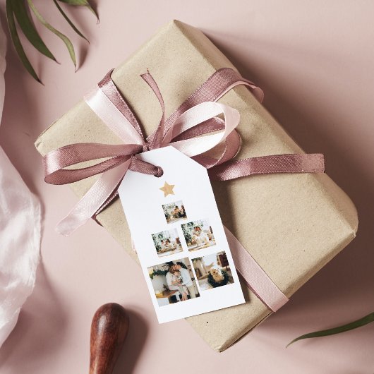 Nieuwskerstfoto met ster cadeaulabel