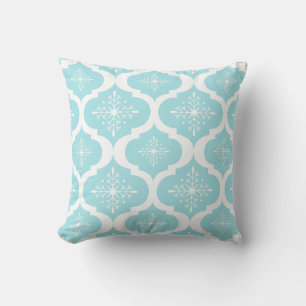 Nieuwspatroon voor kerstmis Aqua Blue Snowflakes Kussen