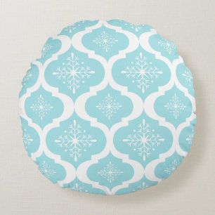 Nieuwspatroon voor kerstmis Aqua Blue Snowflakes Rond Kussen