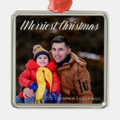 Nieuwste kerstfoto van Elegant White Script Metalen Ornament (Voorkant)