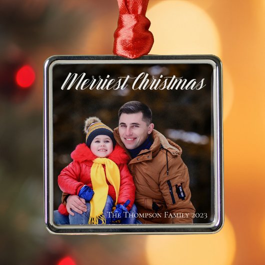 Nieuwste kerstfoto van Elegant White Script Metalen Ornament