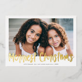 Nieuwste kerstfoto van modern rood script folie feestdagenkaart (Voorkant)