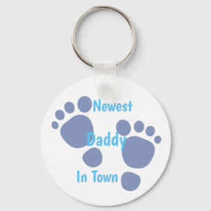 Nieuwste pappa in de stad Blue Baby Footprint Sleutelhanger