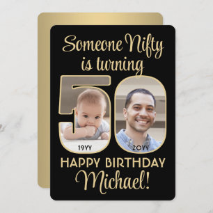 Nifty Fifty Zwart & Goud 50ste Verjaardagsfeestfot Kaart