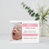 Nifty Nametag Geboorteaankondiging voor Meisjes Aankondigingskaart (Staand voorkant)