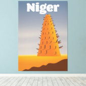 Niger Agadez Moskee reisposter Canvas Afdruk (Insitu (Houten vloer))