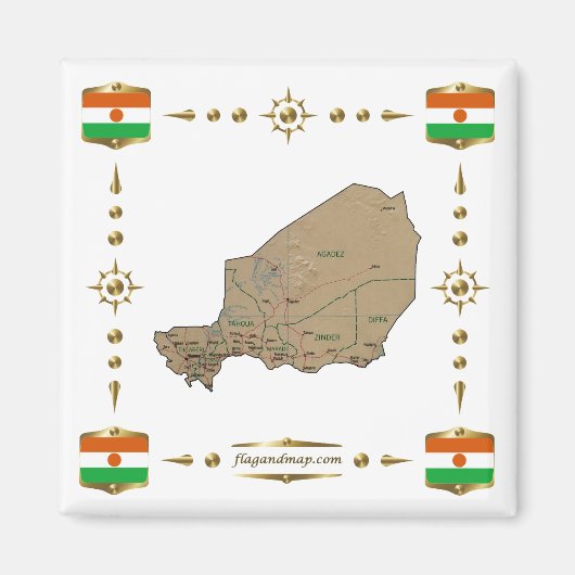 Niger Map + Flags Magnet Magneet (Voorkant)