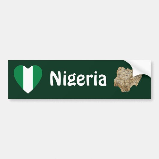 Nigeriaanse vlag Heart + Map Bumpersticker (Voorkant)