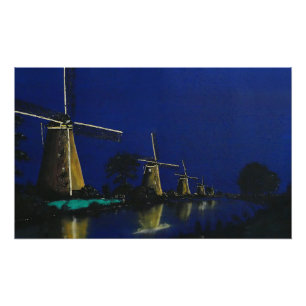 Night at Kinderdijk Foto Afdruk