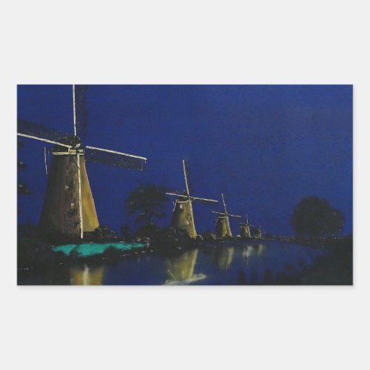 Night at Kinderdijk Rechthoekige Sticker (Voorkant)