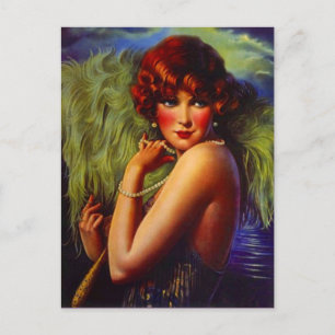 Night At The Beach Flapper Girl & Plumes Postcard Briefkaart