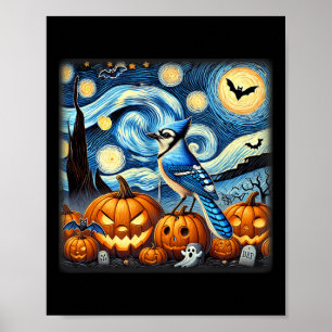 Night Blue Jay Halloween Poster
