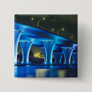 Night bridge in Port of Miami (Florida) Vierkante Button 5,1 Cm