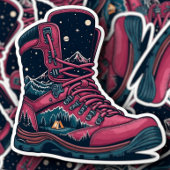 Night Camping Pink Hiking Boot Sticker | Die-Cut