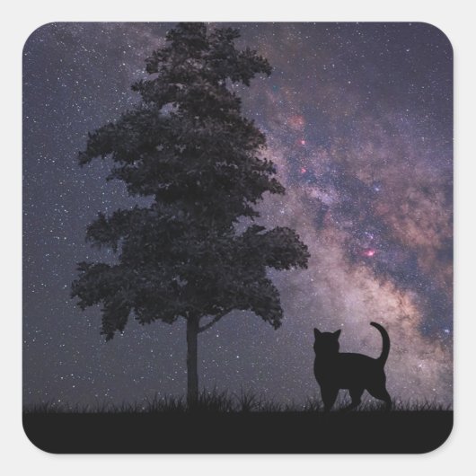 Night Cat Vierkante Sticker (Voorkant)