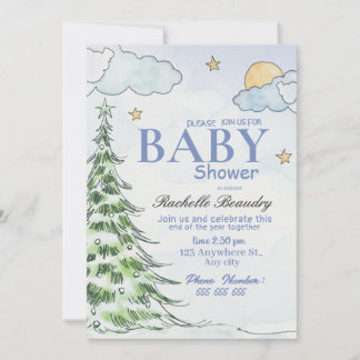 Night Christmas tree baby shower Kaart