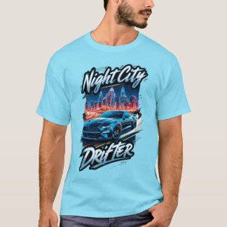 Night City Drift Racing Blue Car in stedelijke kun T-shirt