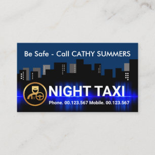 Night City Silhouette Taxi Chauffeur Visitekaartje
