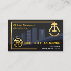 Night City Skyline Gold Bulb Taxi-standaard Visitekaartje