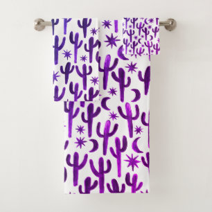 Night Desert Cactus Aquarelle Motif bleu pourpre
