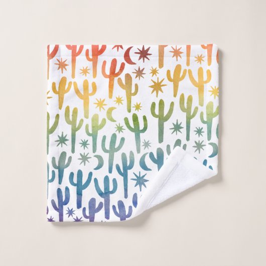 Night Desert Cactus Waterverf Pattern Rainbows Bad Handdoek (Wasdoekje)