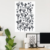 Night Desert Fun Cactus Indigo Pattern Waterverf Poster (Thuiskantoor)
