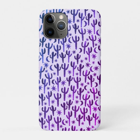 Night Desert Fun Cactus Pattern Paarse Waterverf Case-Mate iPhone Case (Achterkant)