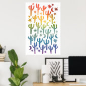 Night Desert Fun Cactus Rainbow Pattern Waterverf Poster (Thuiskantoor)
