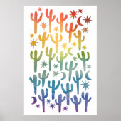 Night Desert Fun Cactus Rainbow Pattern Waterverf Poster (Voorkant)