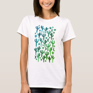 Night Desert Saguaro Cacti Green Waterverf T-shirt