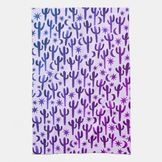 Night Desert Saguaro Cacti Pattern Waterverf Theedoek (Verticaal)