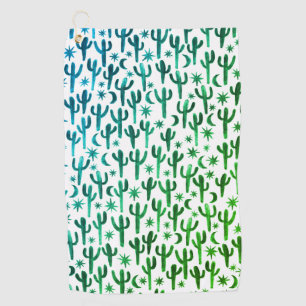 Night Desert Saguaro Cacti Waterverf Ombre Green Golfhanddoek